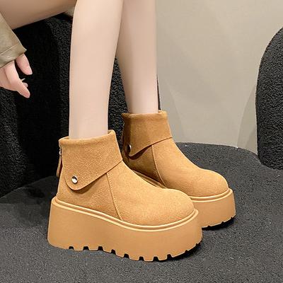 Round Head Velvet Thick-soled Snow Boots Women's New Winter Thickened Warm Casual Cotton Shoes Muffin Short Boots