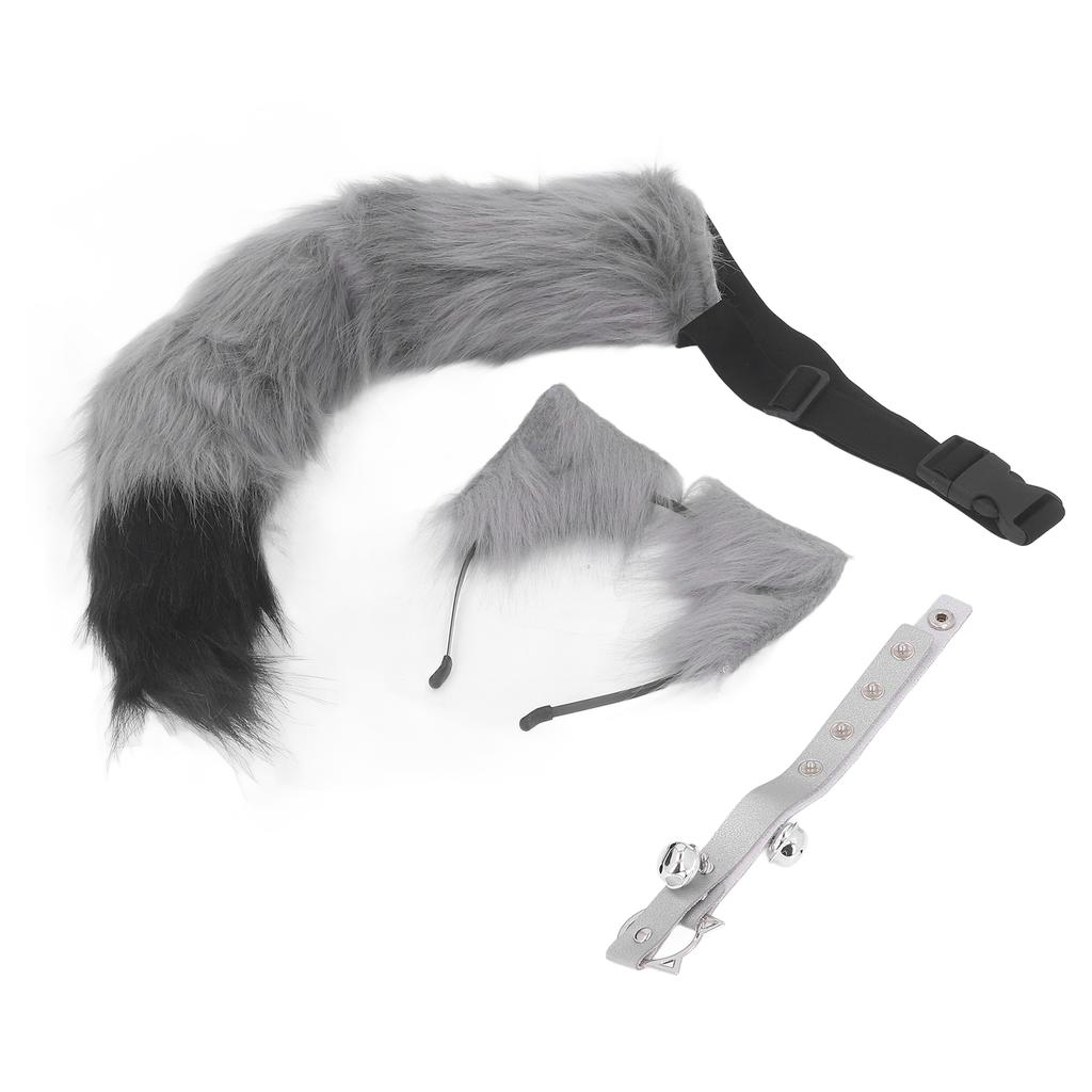 Cat Ears and Wolf Animal Tail Cosplay Costume Faux   Hair Clip Headdress Halloween Leather Neck Chocker Set Animal Cosplay Party Costume