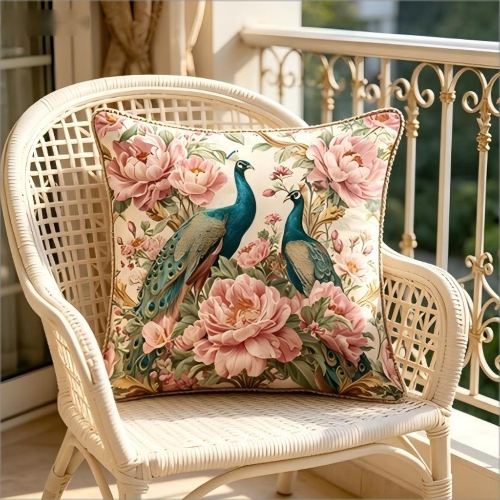 Vintage Peony Peacock Pillow Cover Retro Floral Bird Print Cushion Case For Sofa Couch Luxury Boho Home Decor Gift