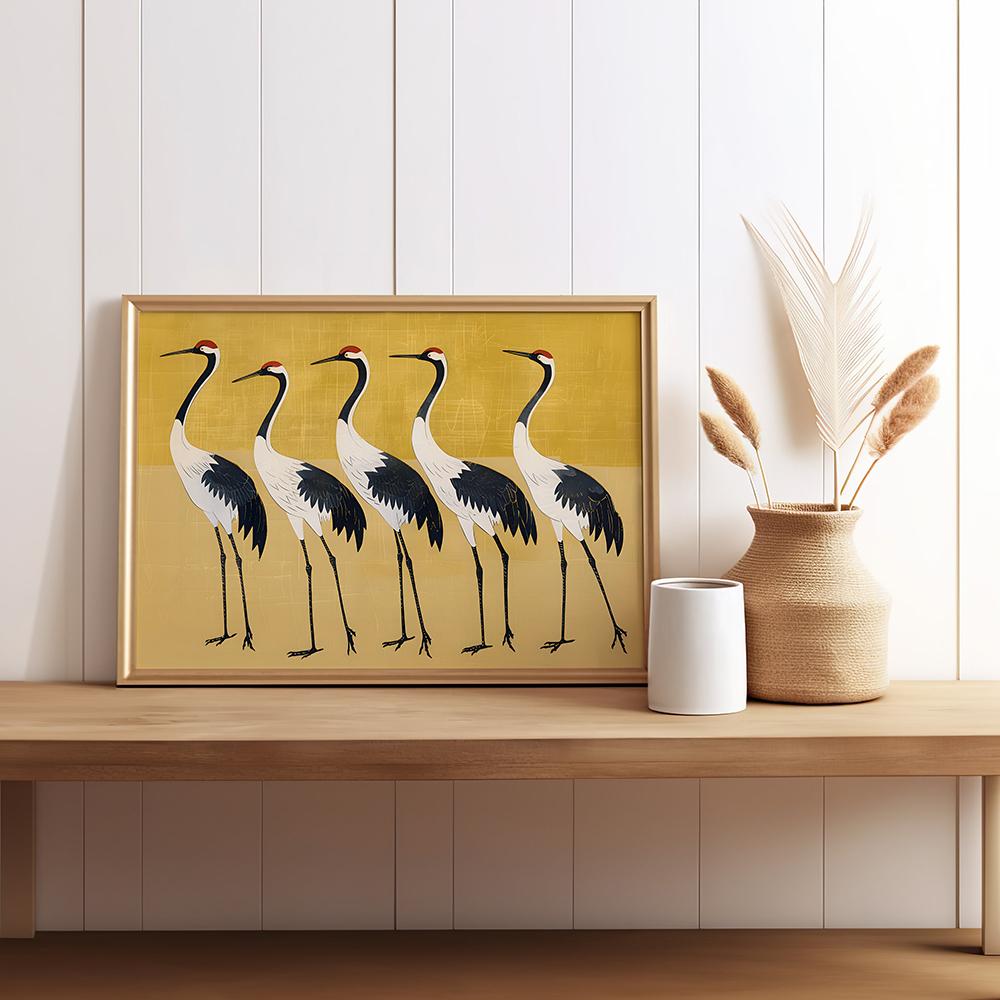 Salbeigrün Gold Japandi Kunstdruck Fliegende Vögel Wandkunst Abstrakte Sonnenkunst Wohnzimmerdeko Japanische Wandkunst Schlafzimmerdeko Geschenk