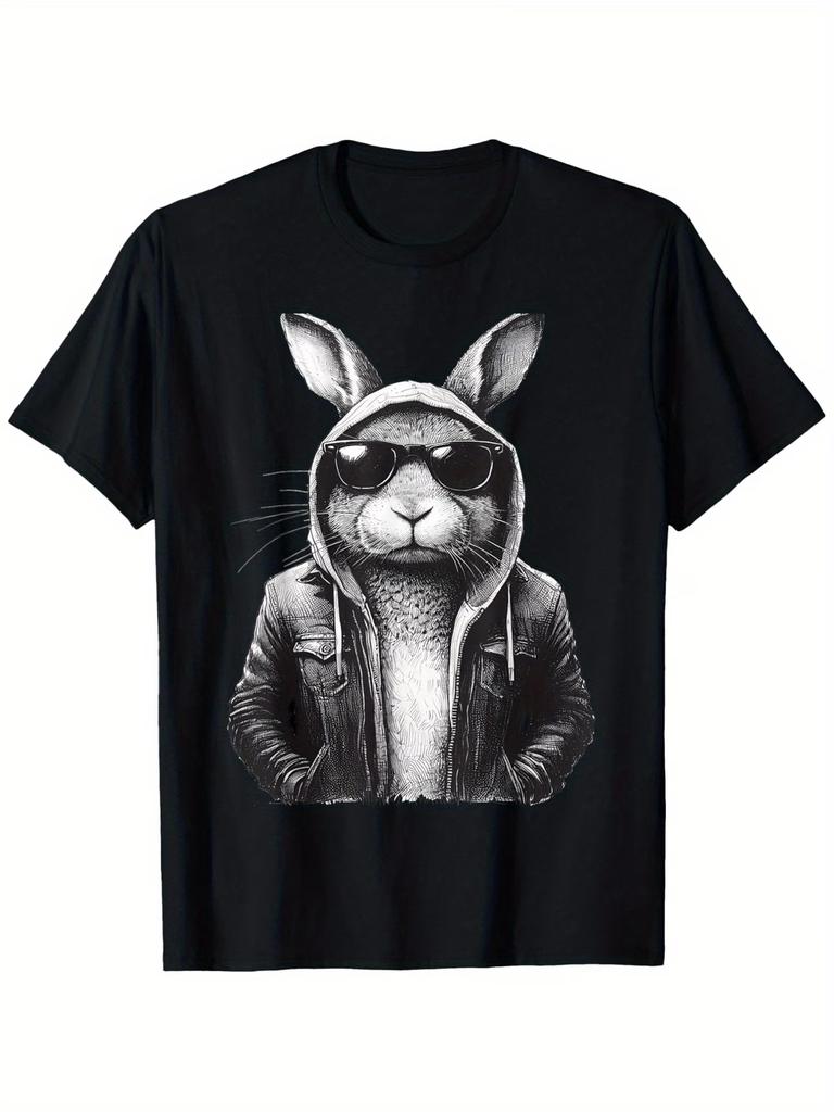 Summer Boys Girls Bunny Face with Glasses Easter Day T Shirt Kid Baby Youth Unisex Unisex Tee Oversize Streetwear Tops Casual Trendy