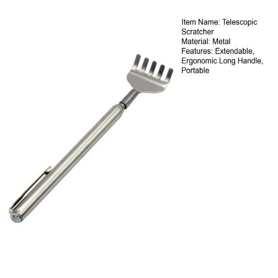Stainless Steel Extendable Back Scratcher Portable Hard-to-Reach Areas Five-Teeth Telescoping Handle Back Scratcher Massager Tools