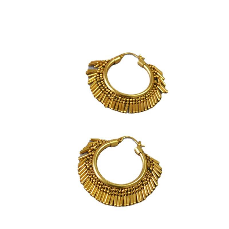 Niche Design Brass Retro Gold-Plated Swaying Dynamic Tassel Party Queen Personality Exaggerated Earrings Earrings
