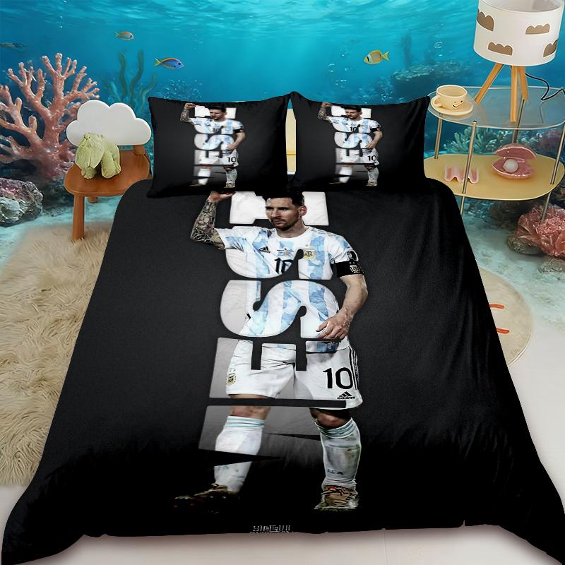 Bettbezug Lionel Messi Fußball Superstar Bettwäsche-Set Bedruckter Bettbezug Bettwäsche-Set Weiches King Full Size Bettwäsche-Set für Jungen