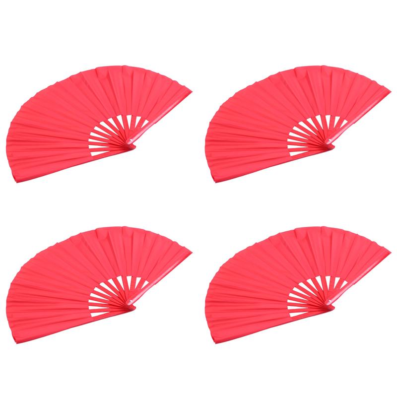 ABBY-4X Bamboo Structure Of Kung Fu Tai Chi Wushu Martial Arts Hand Fan Red