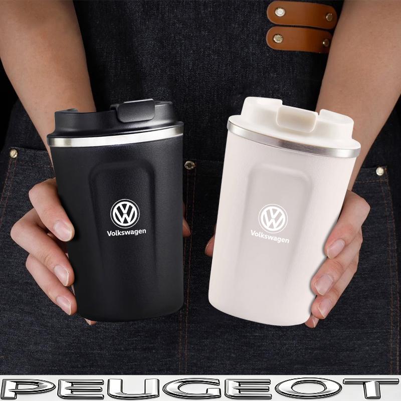 hijk1 Car Cafe Coffee Mug 380ML Stainless Steel Thermos Mug For VW Golf Tiguan T-Roc Polo Passat ID.4 T-Cross ID.3 Taigo ID.7 Atlas