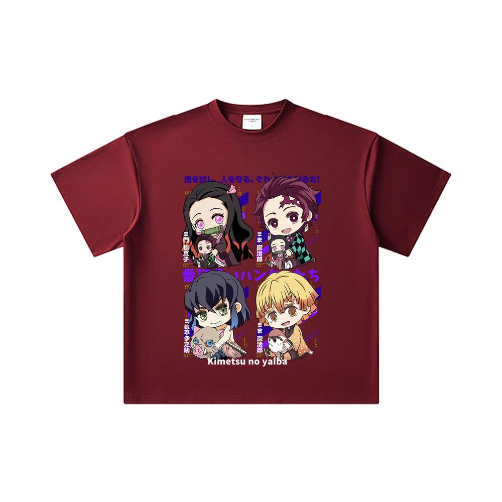 260 GSM Double Yarn 32 Count 100% Cotton Demon Slayer V80 Hashiras Chibi Print Unisex Heavy Cotton T Shirt