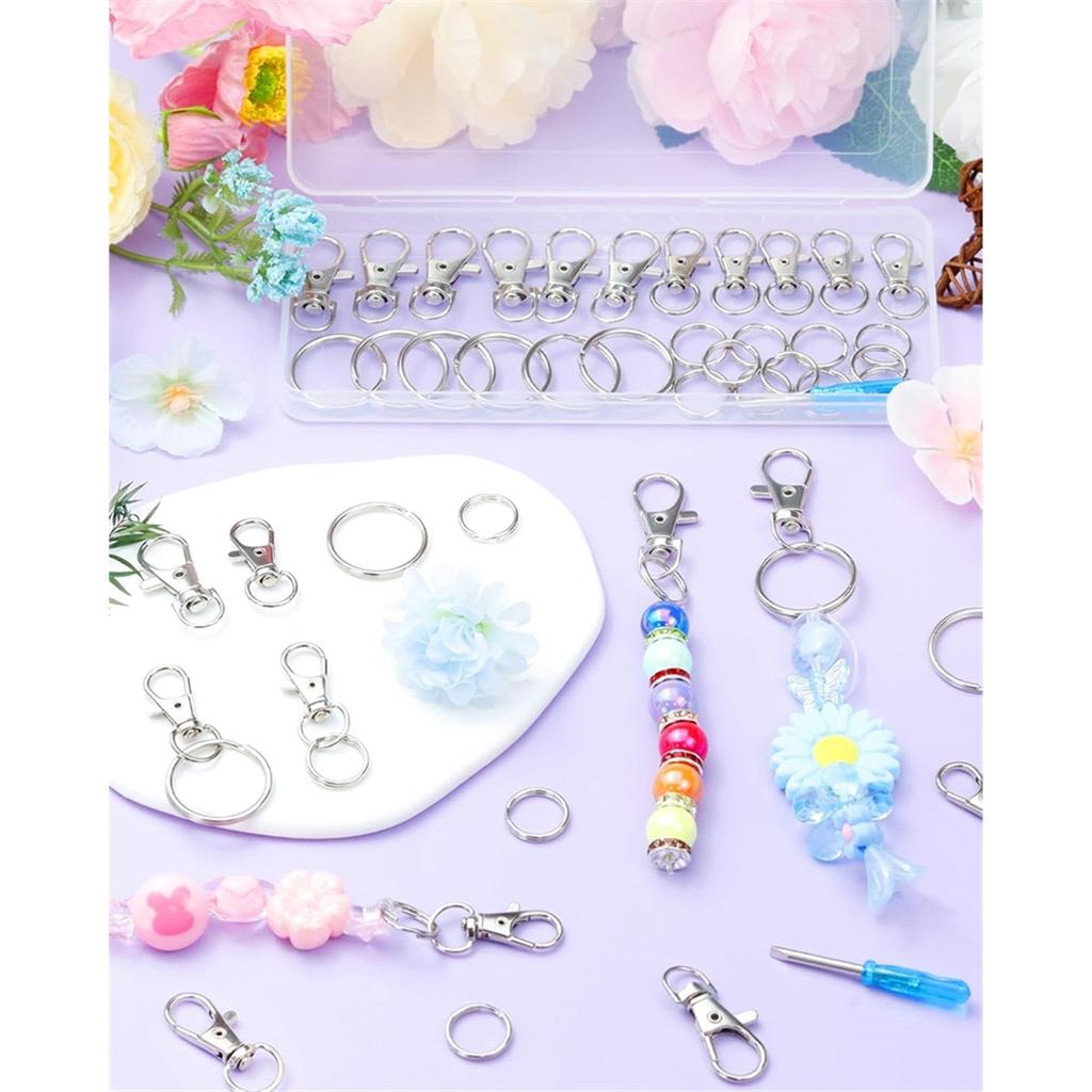 Kit 2025+ Ganci a Moschettone Girevoli Argentati e Portachiavi, Moschettoni a Aragosta, Anelli Portachiavi, Portachiavi per Artigianato, Creazione di Gioielli e Fai da Te