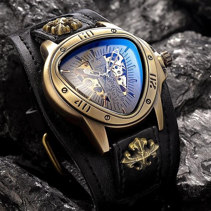 Shenhua Belt Rivet Buckle Men'S Barrel Shaped Hollow Skull Tourbillon Automatic Mechanical Watch