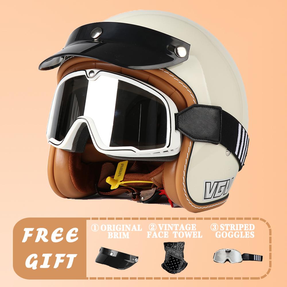VGV DOT Certified Retro Cruise Motorcycle Helmet Men's and Women's Electric Vehicle All-season Riding Half Helmet Motorcycle 3/4