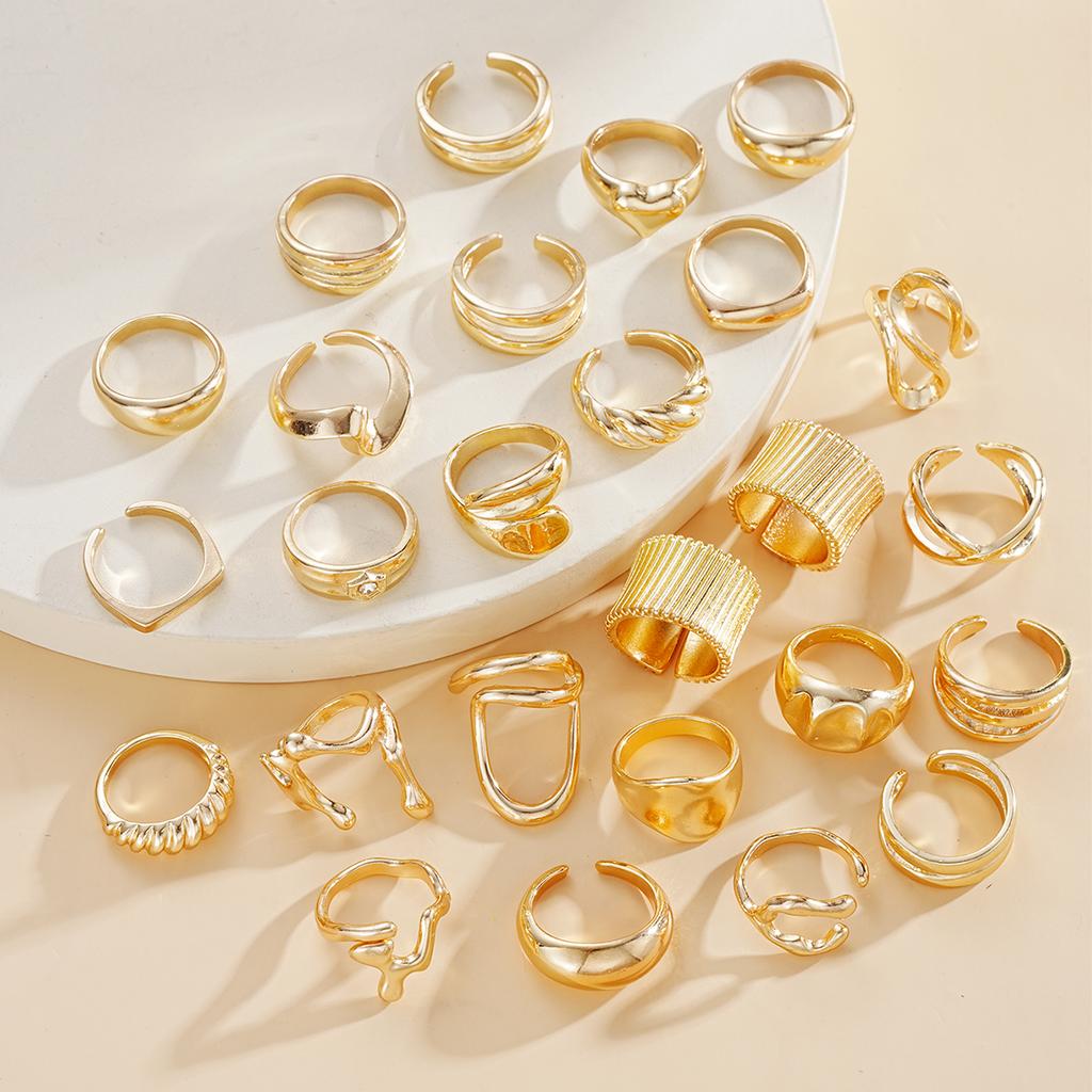 26 Pcs/Set Vintage Irregular Geometric Finger Rings for Women Minimalist Exaggerated Hollow Twist Thick Open Rings Punk Jewelry