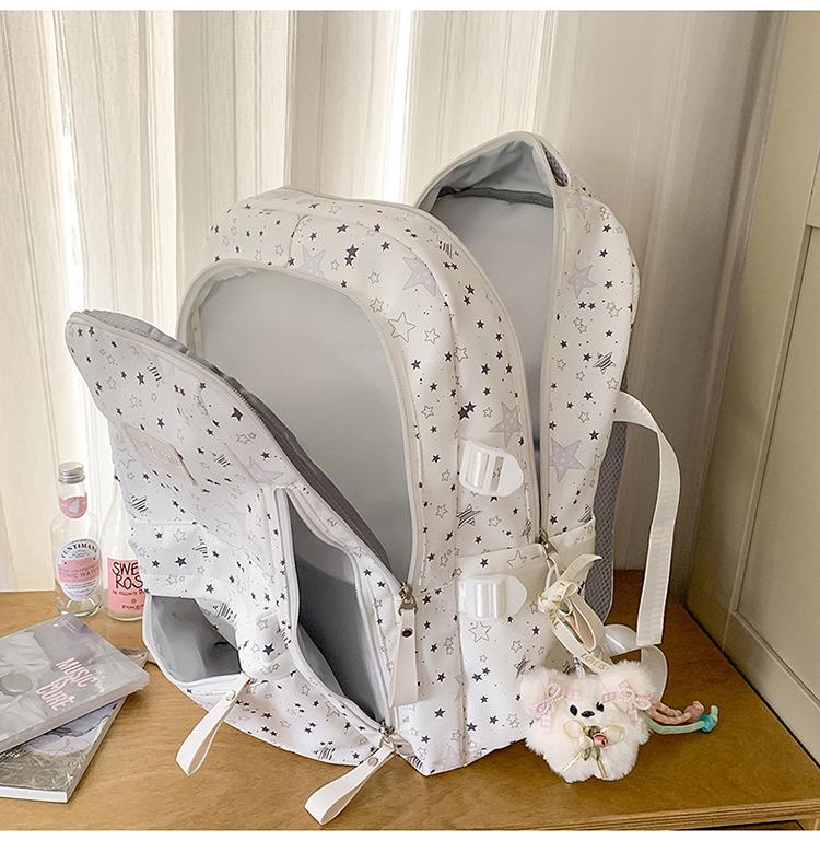 Women's Cute Star Print Korean Style Middle School Backpack - Campus Double Shoulder Bag