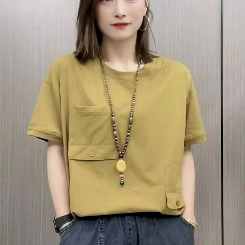 

Oversized T Shirts Women Fashion Pocket Design T-shirt Casual Loose Short Sleeve Slimming Tops Summer Trend Thin Tshirt Y2k 4XL імбирний