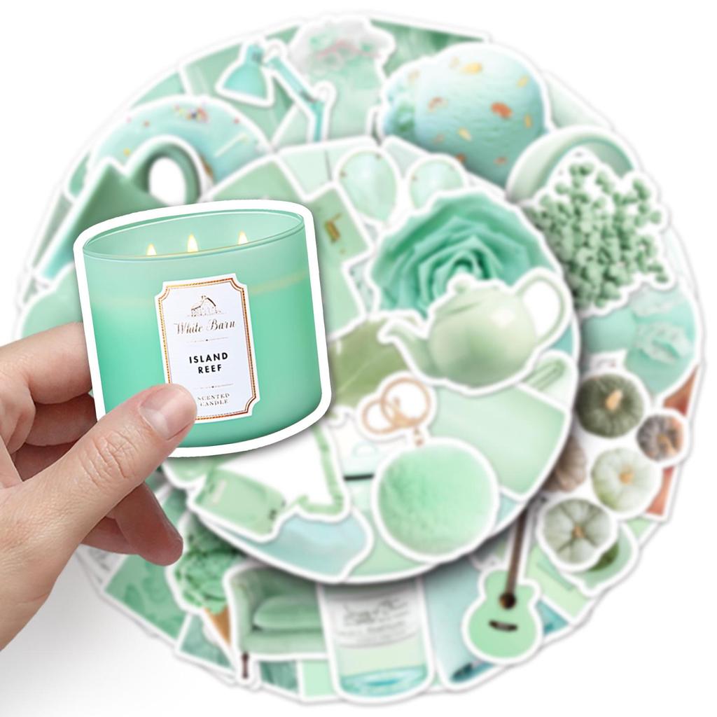 50 Mint Green Stickers: Korean-Style Decor for Water Cups, Phone Cases, Tablets