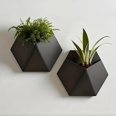 Wall-Mounted Black Hexagonal Planter Pot, Easy Install with Pre-Drilled Holes, Perfect for Home Wall Decoration & Plant