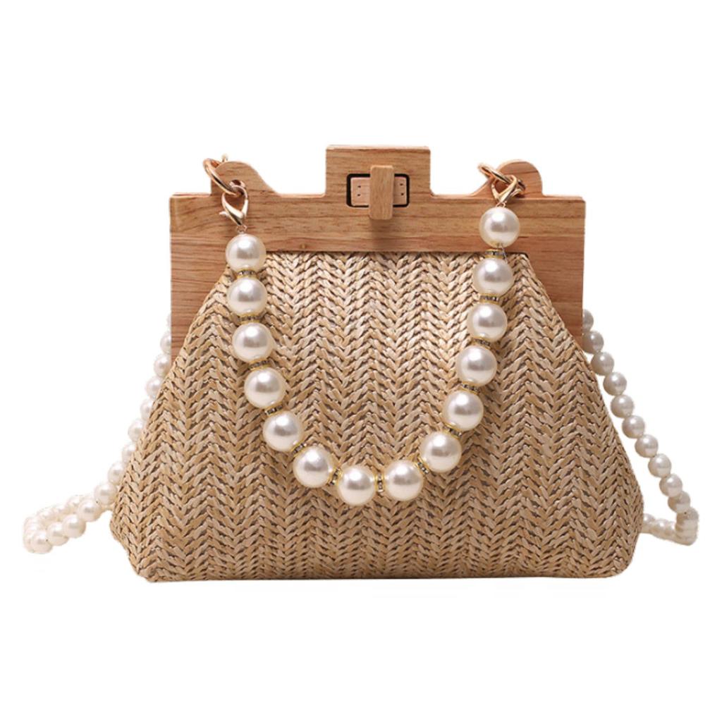 Harujio Basket Straw Jute Clasp Shoulder Mini Shoulder Pearl Stylish and Perfect for and Japanese Clothing Bag, Bag, Bag, Purse, Bag, Women's, Small,