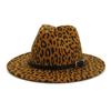 Wzcx Fashion Belt Flat Top Women Leopard Felt Hat Autumn Winter Casual Tide Personality Girls Jazz Hat Adult Cap