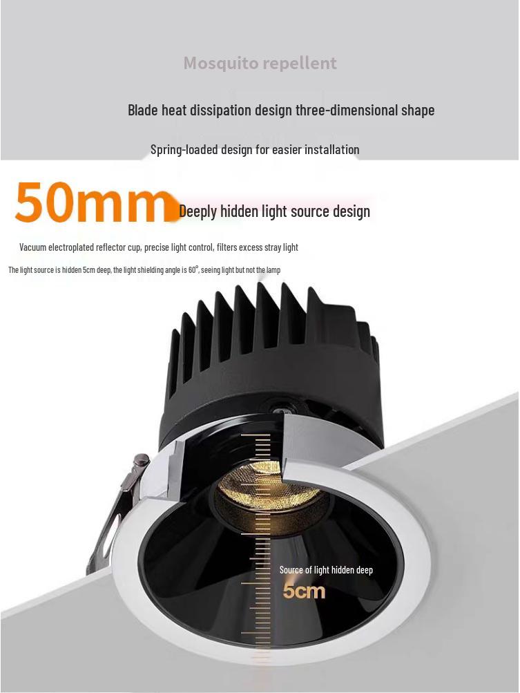 Adjustable Angle Anti-Glare Recessed Spotlight for Guest Rooms and Corridors