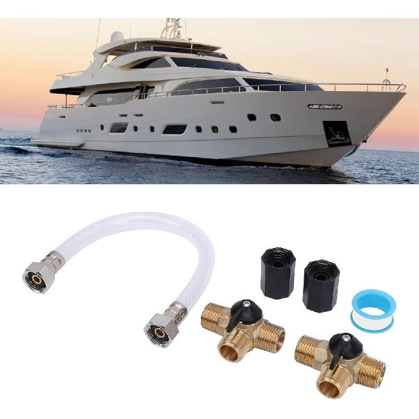 RV Water Heater By Pass Kit, 12 Inch Reinforced Hose with 3 Male 1/2 Inch NPT Valves and Double Female Connectors