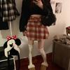 Plus Size Plaid Wool A-Line Belted Skirt - Autumn/Winter, Red, High Waist, Petite Short Skirt for 200 Jin