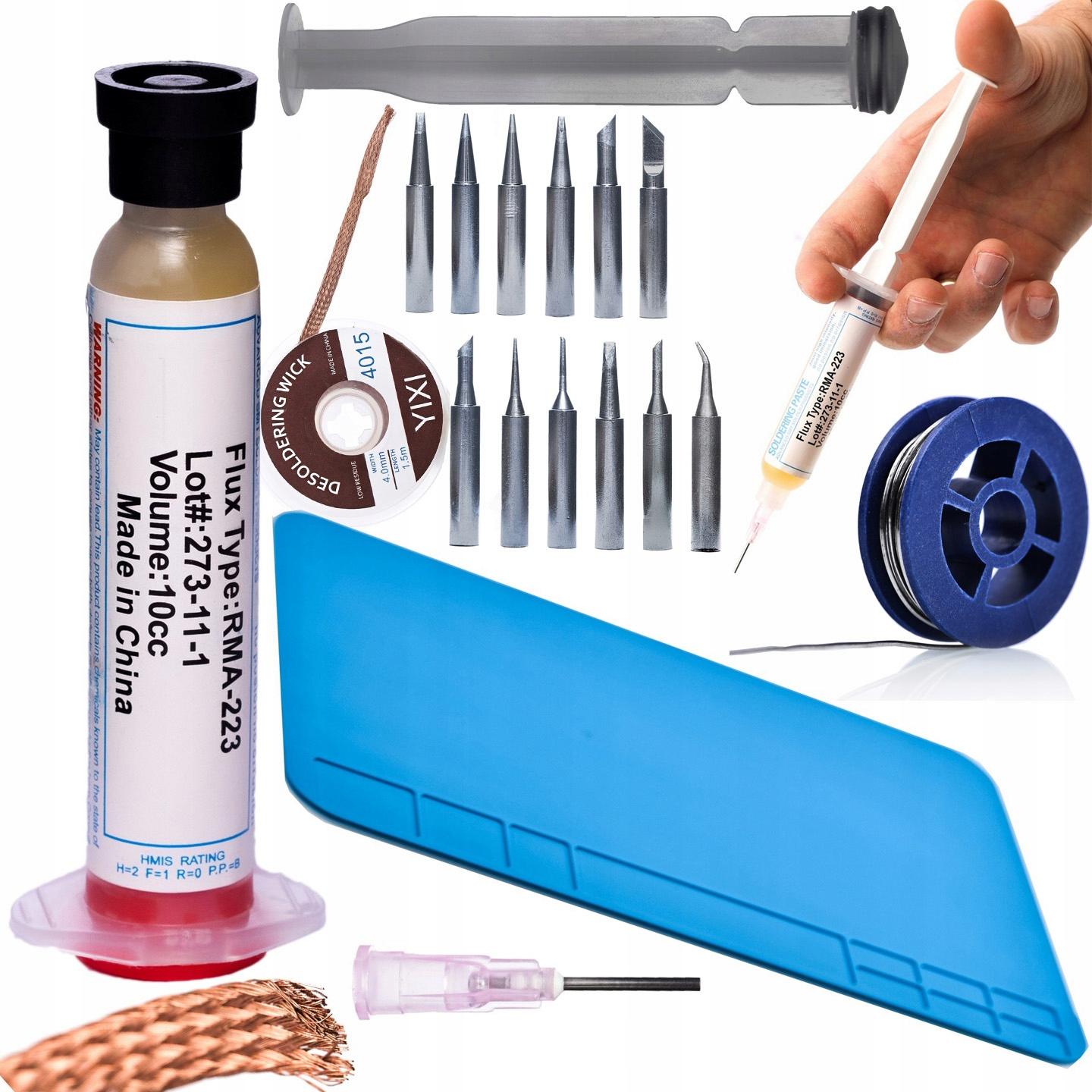 

Rosfix Kompletny Zestaw Lutowniczy – Wysokiej Jakości Narzędzia do Lutowania | Topnik, Cyna, Groty, Plecionka, Mata Antystatyczna