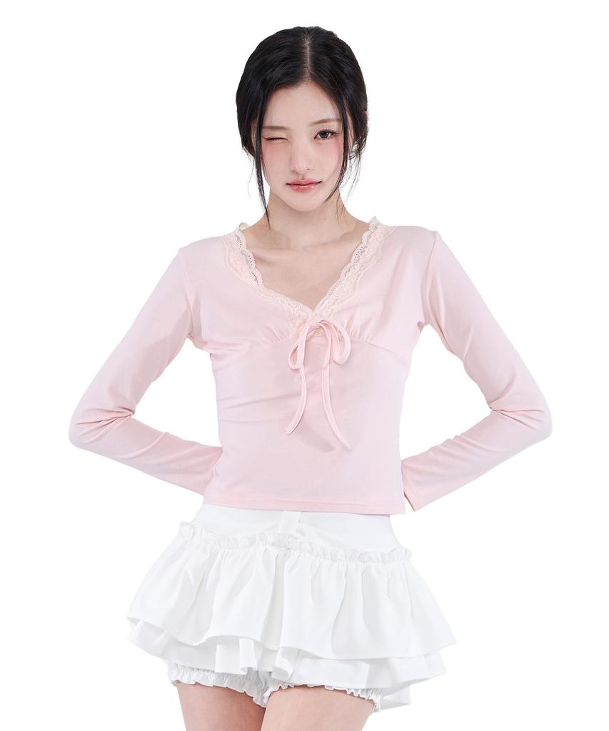 Alkialka Lace Trim Long Sleeve (Light Pink)