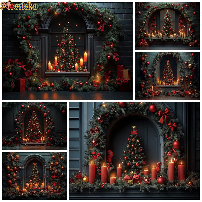 Mocsicka Christmas Tree Backdrop Photography Home Candle Wall Gift Decoration Background Props Studio Wallpaper Banner Photocall