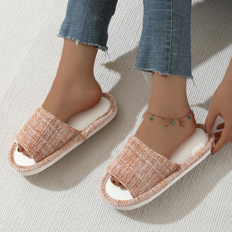 Leinenslipper Damen Sommer Indoor Zuhause Schweißabsorbierend Zuhause Rutschfest Vier Jahreszeiten Zuhause Boden Baumwolle und Leinen Slipper Stoff Herren