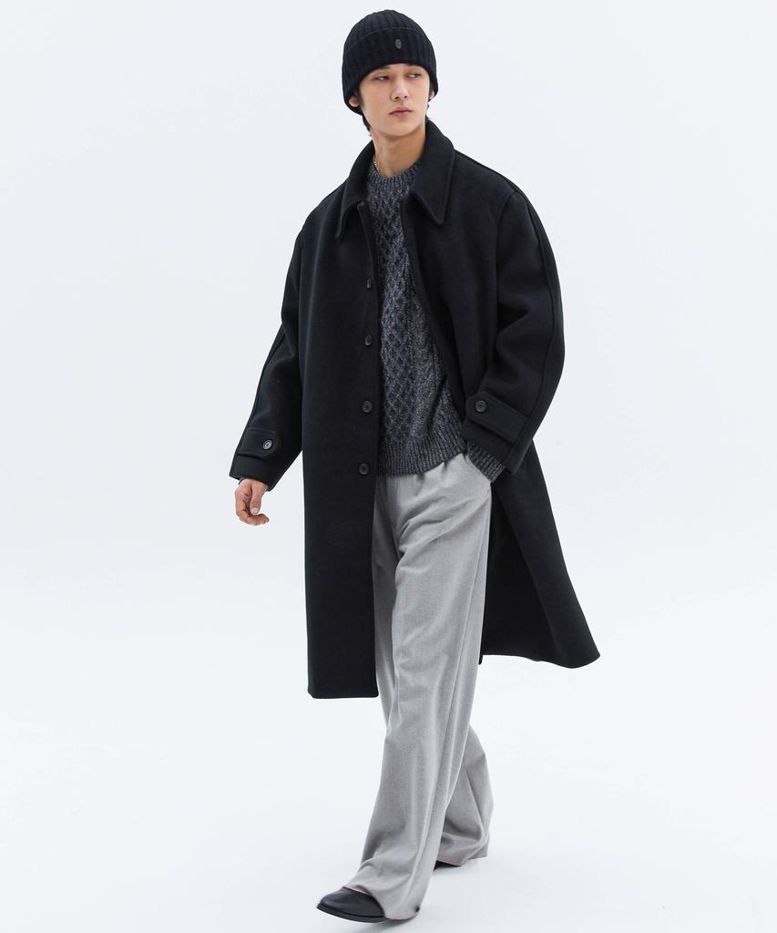 Trip Le Sens Button-Down Balmacaan Coat_ Black