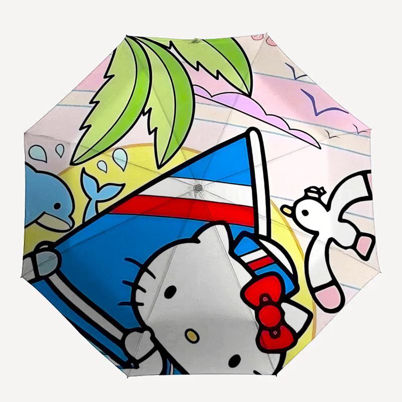 1pc Hello Kitty Automatic Opening/Closing Umbrella with Nautical Theme, Portable Three-Fold Design, 8-Bone Iron Frame, Outdoor Umbrella, Ideal Gift fo