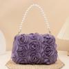 Elegant Women 3D Rose Floral Shoulder Bag Romantic Flower Pattern Pearl Handle Detachable Chain for Prom Graduation