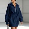 Women's Color Long Sleeve Zip Up Hoodie Dress with Waist