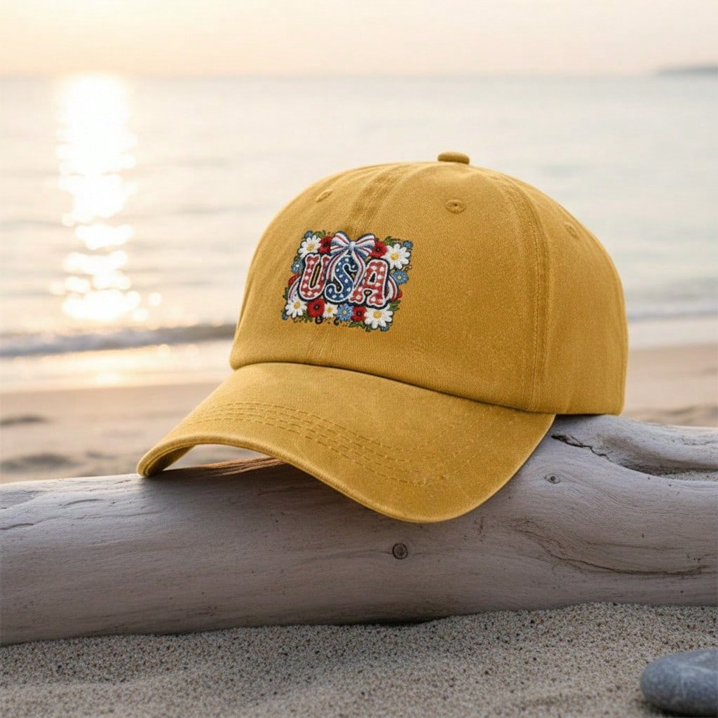 [Vintage USA Baseball Cap] Adult Unisex "USA" Floral Print Adjustable Sun Cap Breathable Curved Brim Streetwear Baseball Hat For Patriotic Holidays &