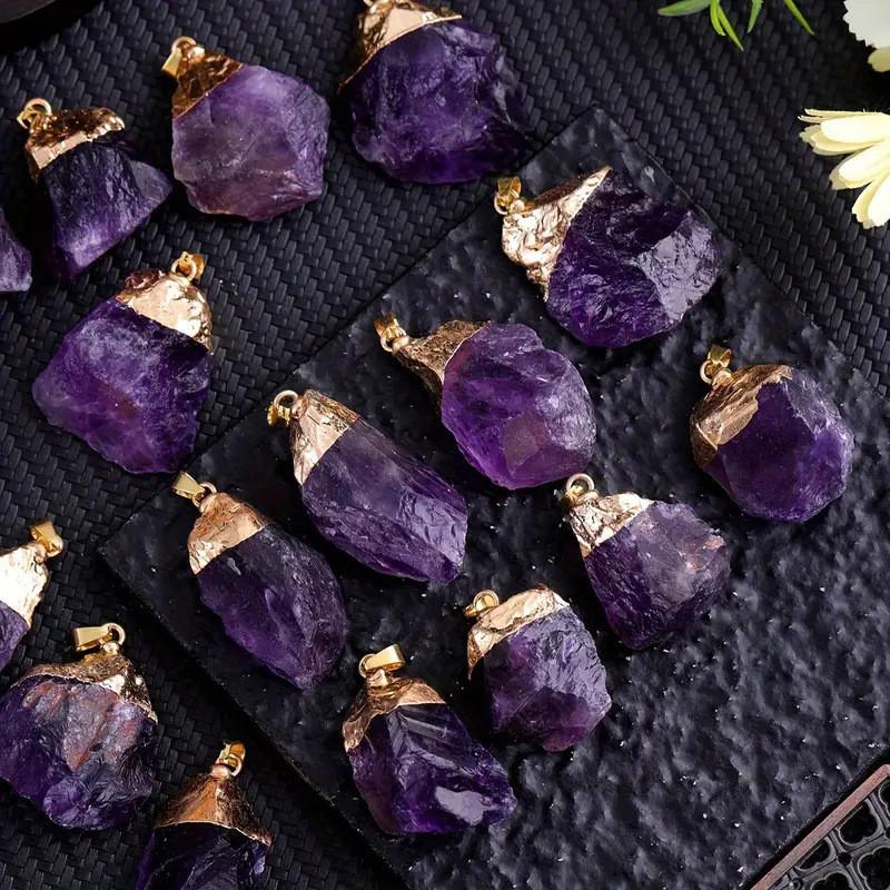 Natural Amethyst Pendant Crystal Raw Stone Necklace For Boho Style Jewelry Collectors