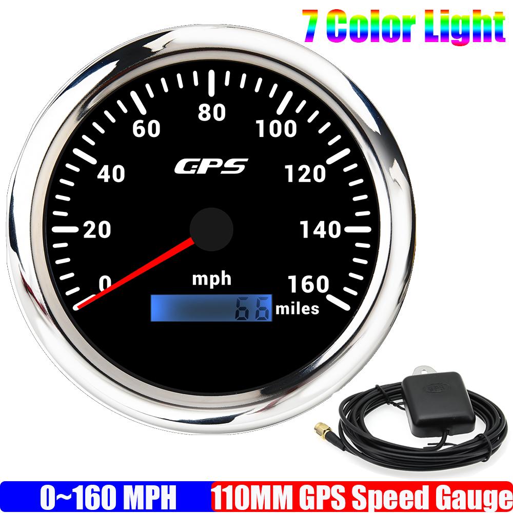ZMFJH Auto Car Boat 110mm GPS Speedometer Gauge with Antenna 7 Color BackLight 80MPH,120MPH,160MPH Speed Meter Mileage 9-32V