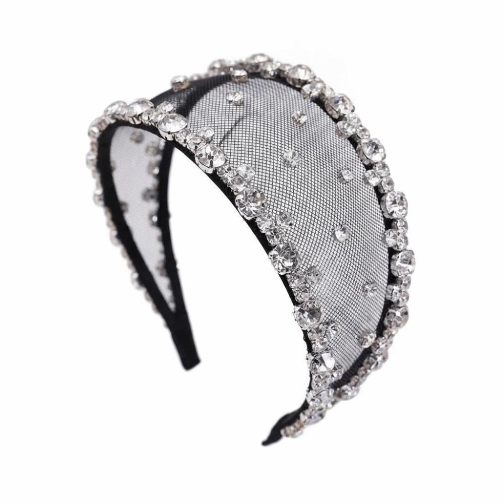 Sparkly Rhinestone Headband Glitzy Baroque Hairband Luxury Wedding Tiara Mesh Hair Hoop Lady