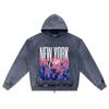 DTG print Knitted Denim Zip-Up Hoodie New York City Brother Print Zipper Hoodies  