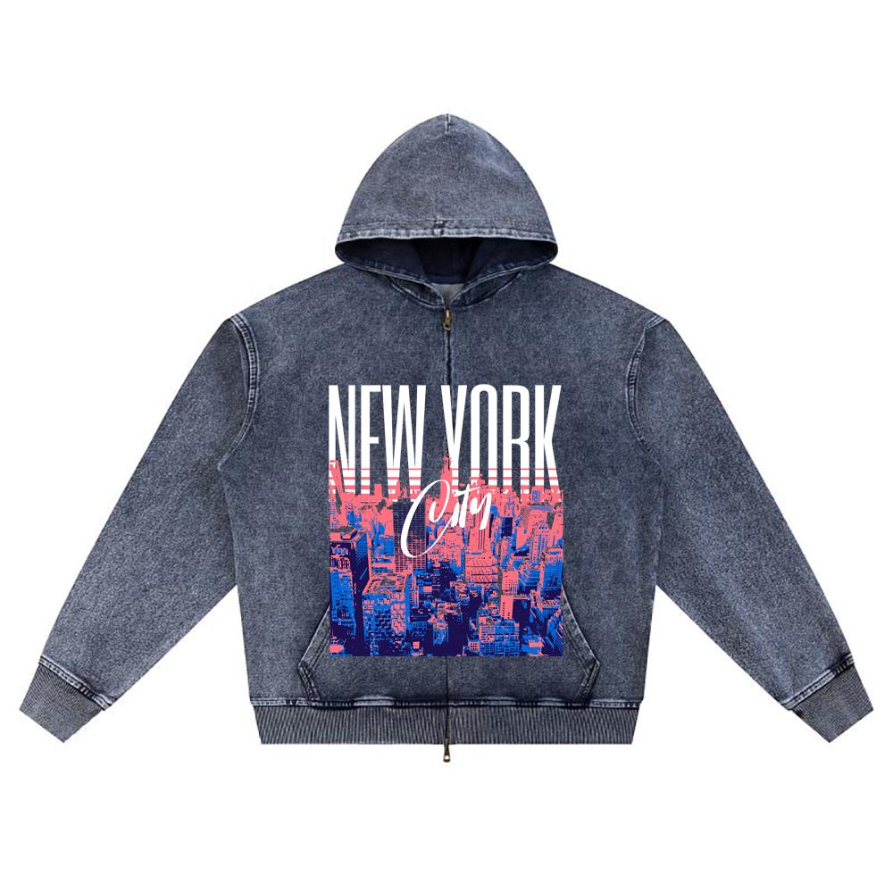 

Худи на молнии из вязаного денима с DTG-принтом Нью-Йорк Сити, принт Brother, худи на молнии XL темно-синий