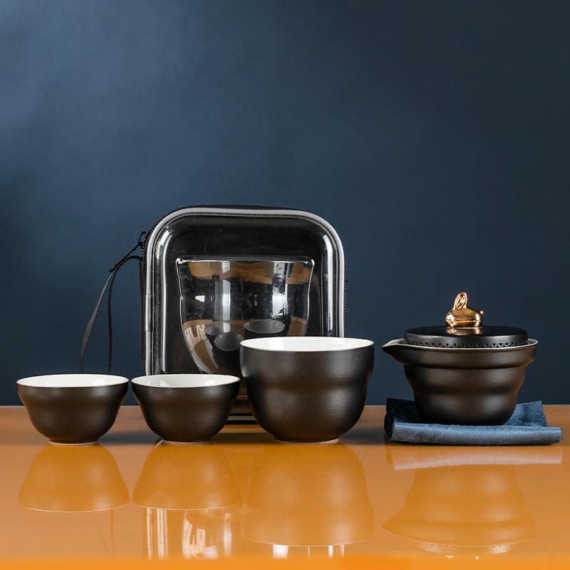 Outdoor Portable Travel Tea Set, One Pot, Three Cups, Express Cup, Tea Maker, Mid-Autumn Festival Year of the Rabbit Commemorative Gift