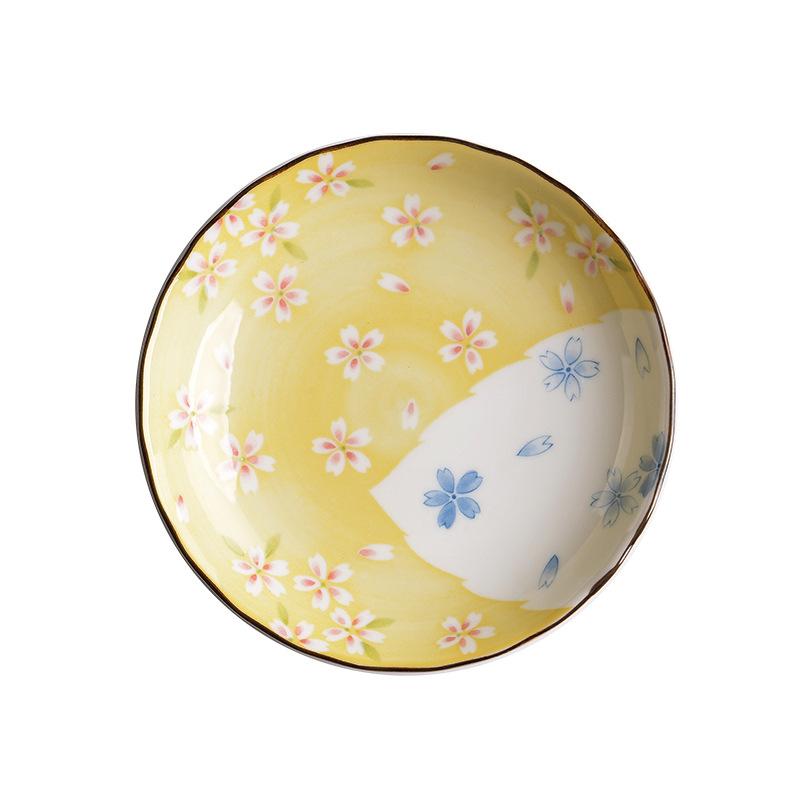 Japanese Style Ceramic Plate Retro Floral Print Small Dish for Dessert Fruit Salad Home Tableware