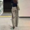 High-Waisted Wide-Leg Khaki Pants - Women's Casual Workwear, Floor-Length, Fits 5'9" to 5'11"