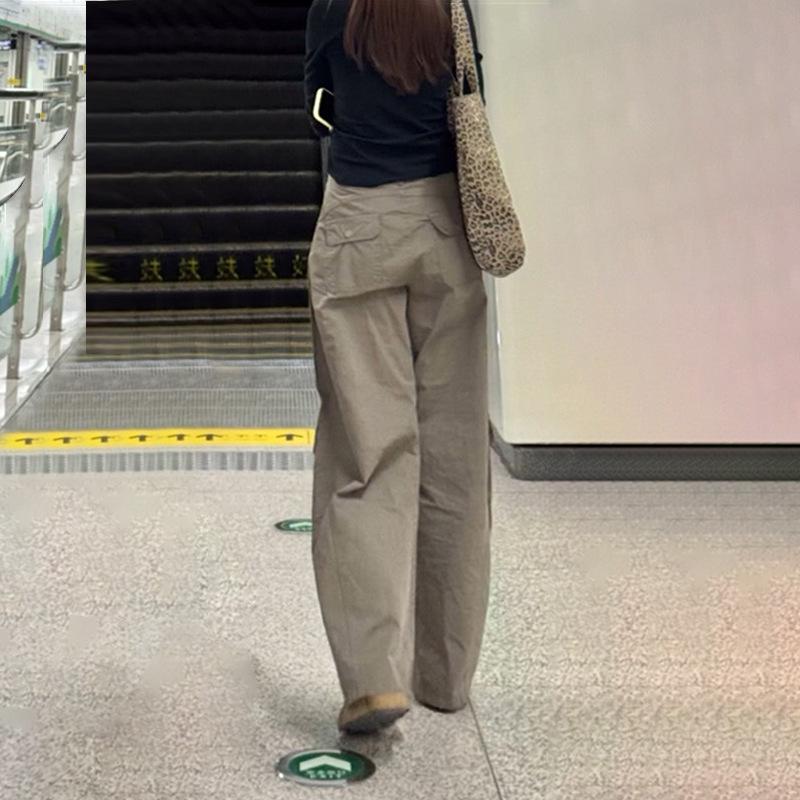 High-Waisted Wide-Leg Khaki Pants - Women's Casual Workwear, Floor-Length, Fits 5'9" to 5'11"