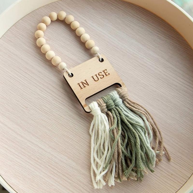Wood Door Sign With Cotton Tassels Fringed Occupancy Indicator Sign For Home Office Conference Room Bathroom Restroom
