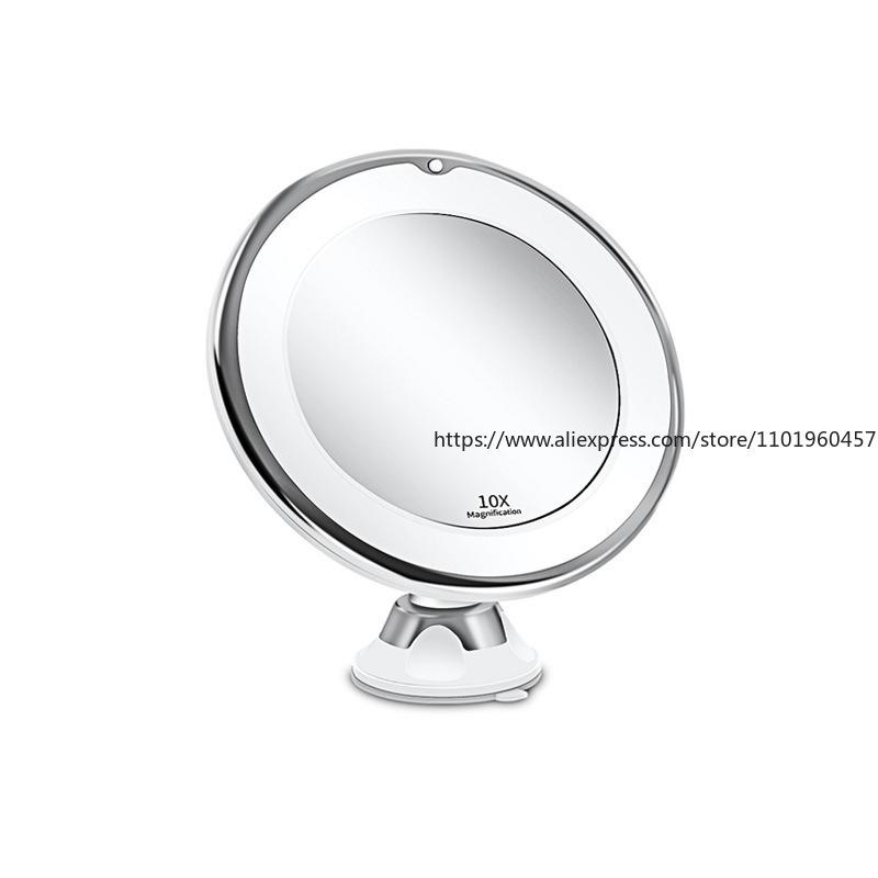 Makeup Mirror with Led Filling Light 10X Times Magnification Dry Battery Suction Cup Folding Beauty Mirror Cross-border New