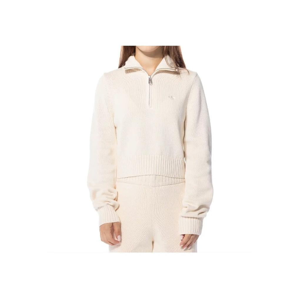 Adidas Originals Premium Essentials Half-Zip Plain Knit Sweater Women Tops Wonder-White II8043