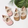 Kinder Weiche Sohle Leder Kleinkindschuhe Schnürband Schleife Verziert zum Hineinschlüpfen Ballerinas Bequem Flexible Sohle Schuhe für Mädchen