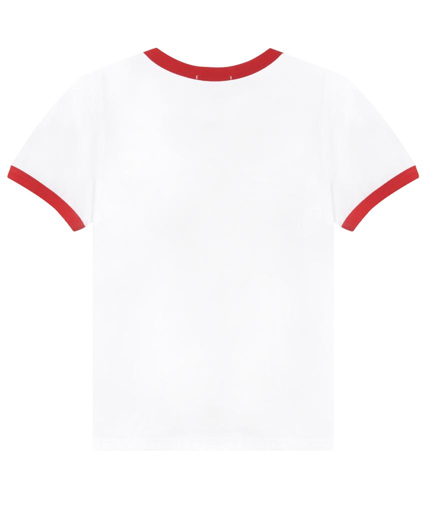 SHIRTMYLIPS Small Triple Rock 'N' Roll Ringer T-Shirt White