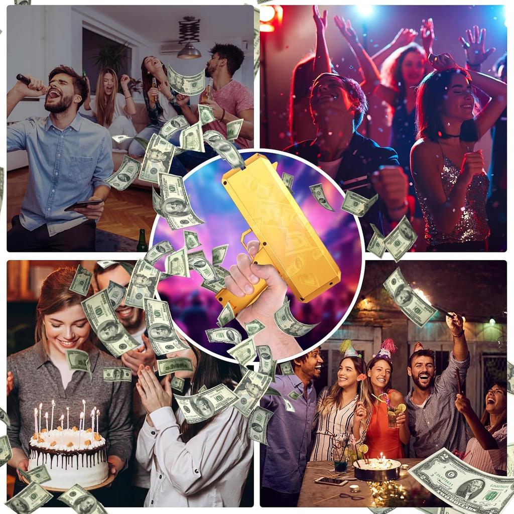 OBEST Money Gun Cash Cannon Money Spray Toy Money Gun Shooter Bazooka Party Game for Halloween, Christmas, Graduation, and Birthday Parties (Golden)