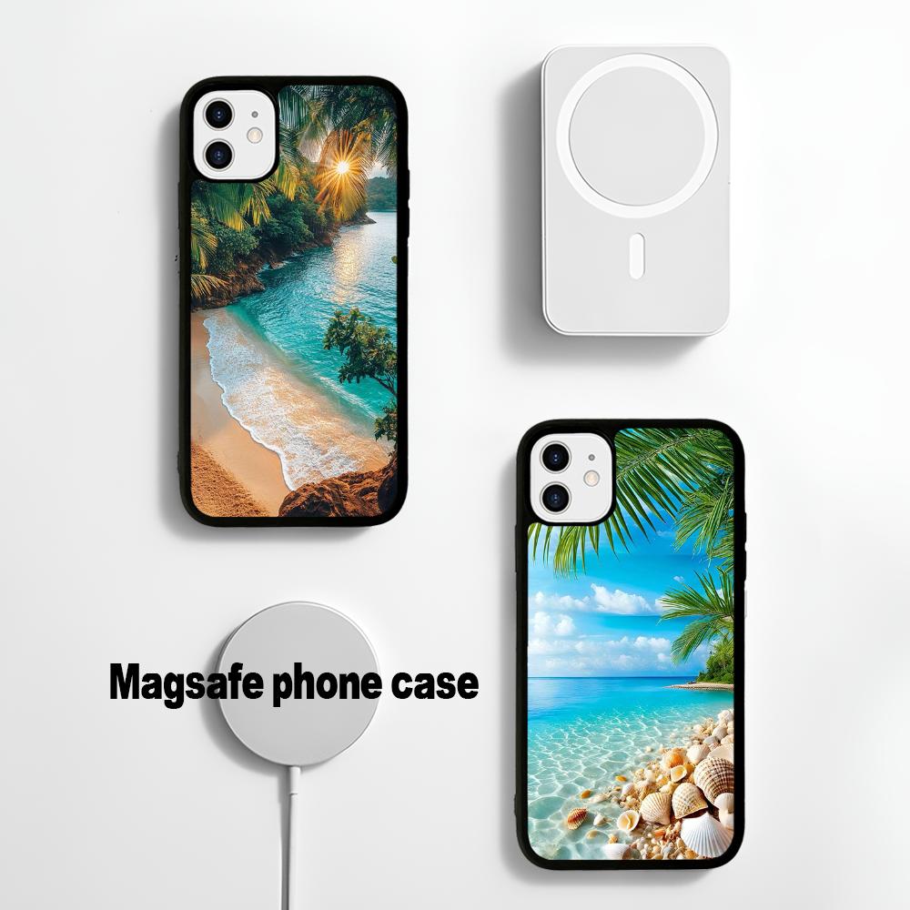 Sea Tropical Palm Trees Beach Phone Magnetic Case For IPhone 16 14 13 12 11 15 Pro Max Plus For Magsafe Wireless Charge Cover