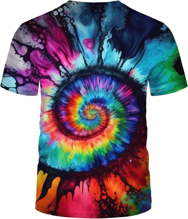 Gradient Tie Dye 3D Printed T-shirt with Fun Spiral Pattern and Comfortable Short Sleeved Tops for Summer Men's Hip-hop Street O-neck Clothing